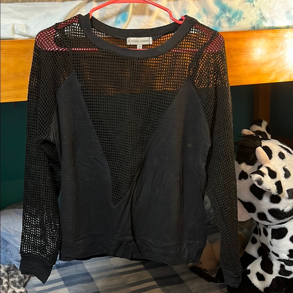 Black Mesh Long Sleeve Top